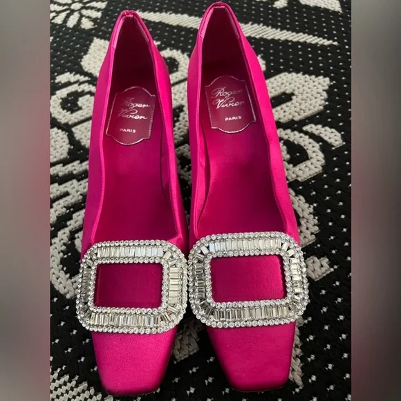 Roger Vivier Paris Satin Block Heel Pump Size 37 - Picture 1 of 5